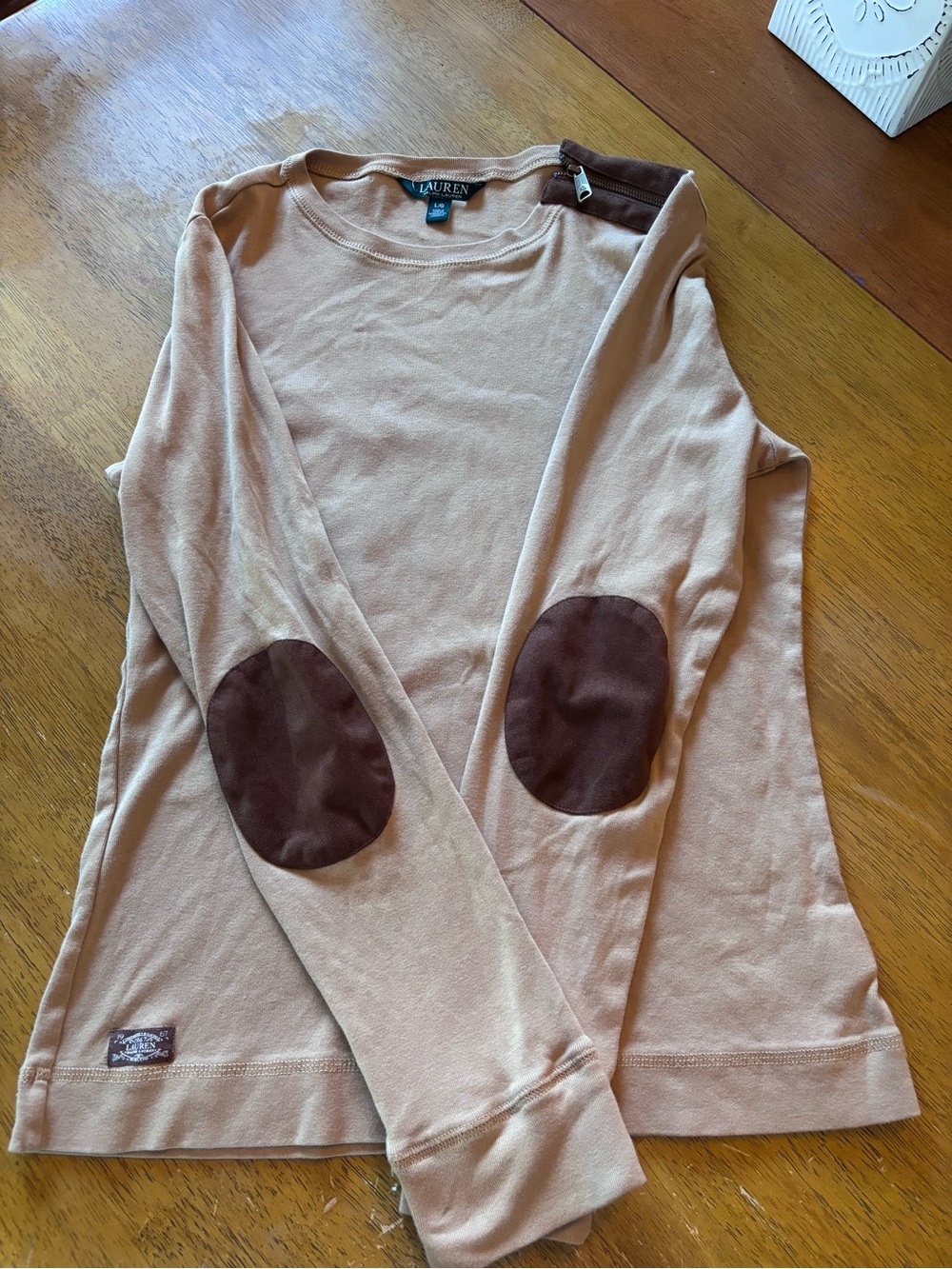 Ralph Lauren Beige Long Sleeve with Brown Elbow Patches